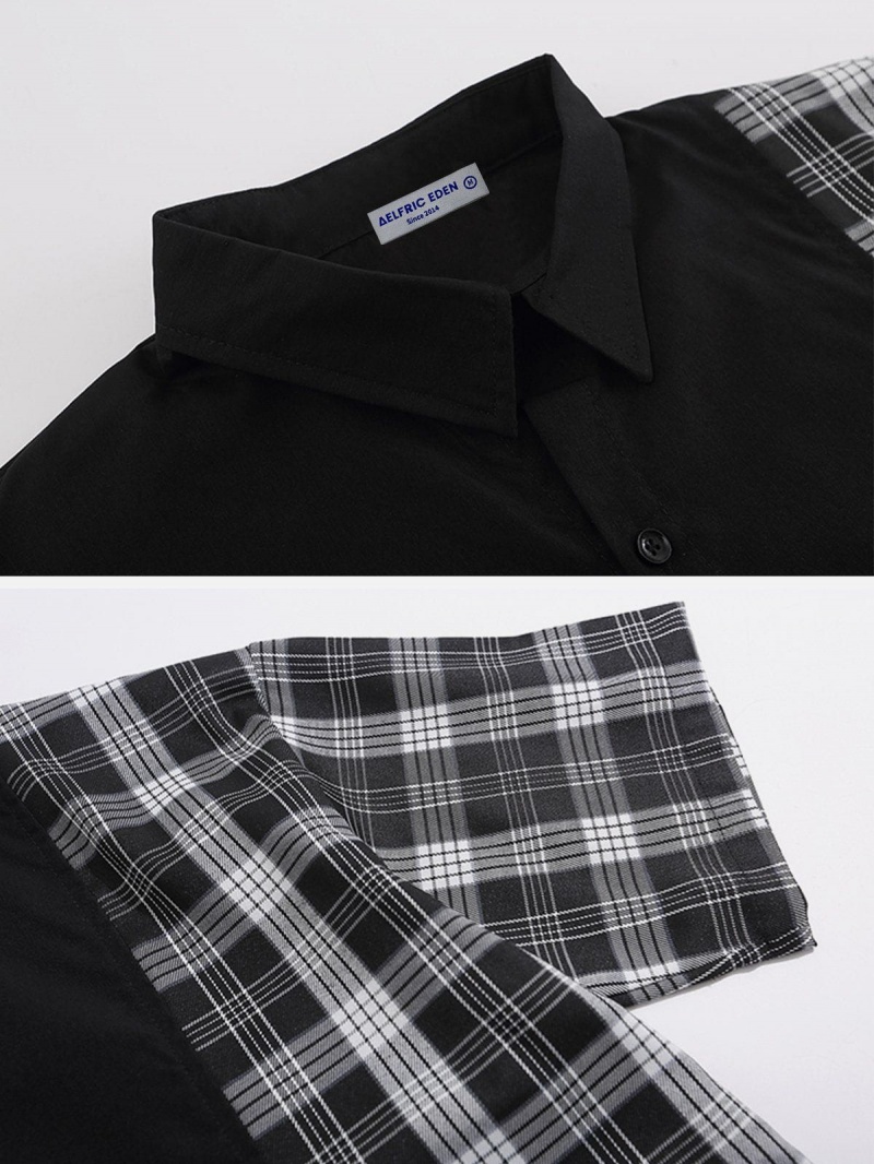 Chemise à Manches Courtes Aelfric Eden Patchwork Plaid Noir | EMF-81773390